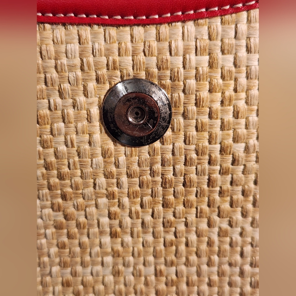 Coach Vintage Y2k Woven Straw Red Leather Shoulder Bag - Picture 7 of 11